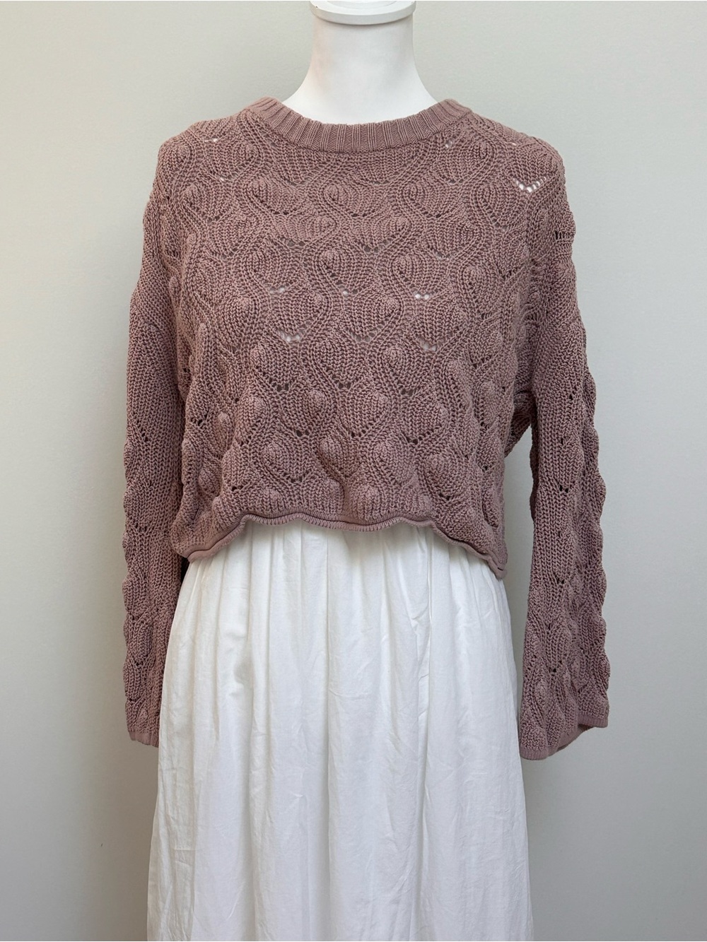 100% COTTON CROPPED Open-Knit Sweater M